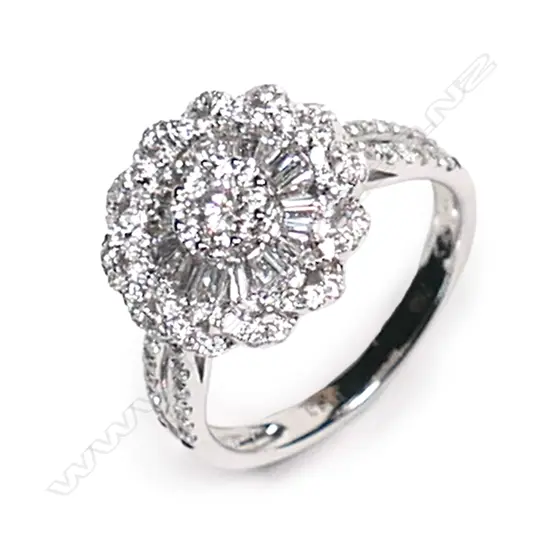 An 18ct white gold and diamond cluster ring,