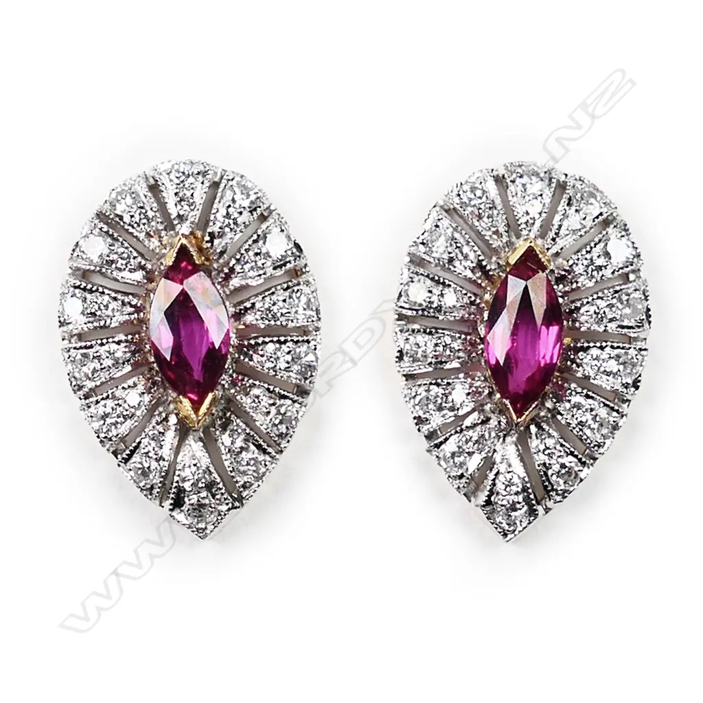 A pair of 18ct gold, ruby and diamond stud earrings, Image 1++