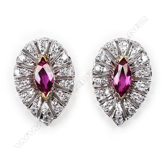 A pair of 18ct gold, ruby and diamond stud earrings,