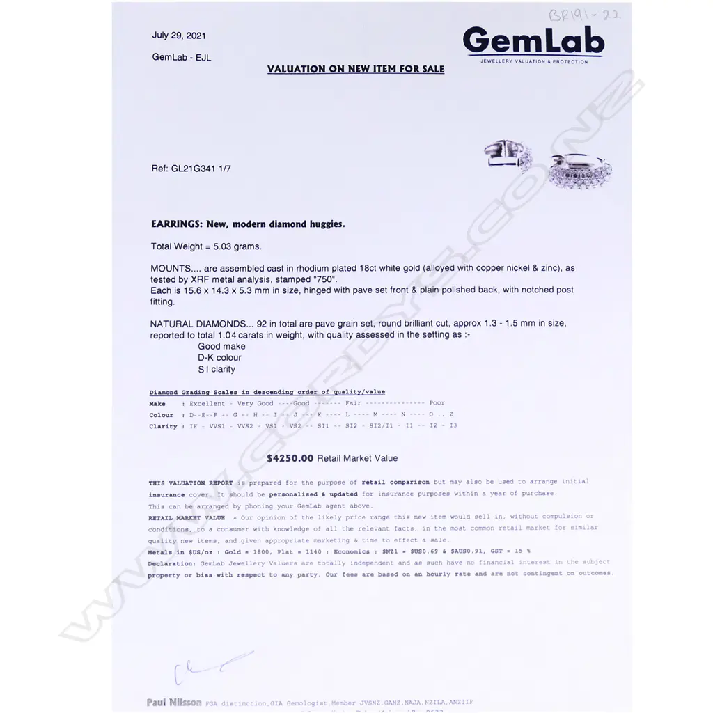 A pair of 18ct white gold and diamond huggie earrings, Image 1++