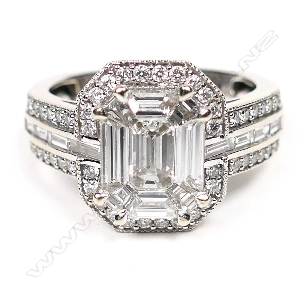 A 14ct white gold and diamond cluster ring, Image 1++