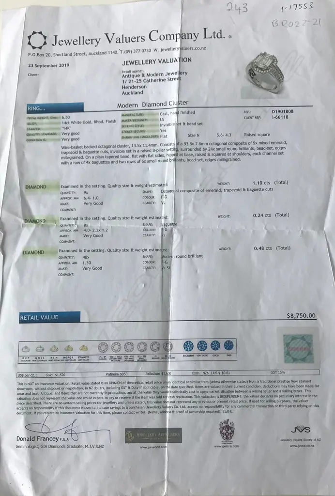 A 14ct white gold and diamond cluster ring, Image 1++