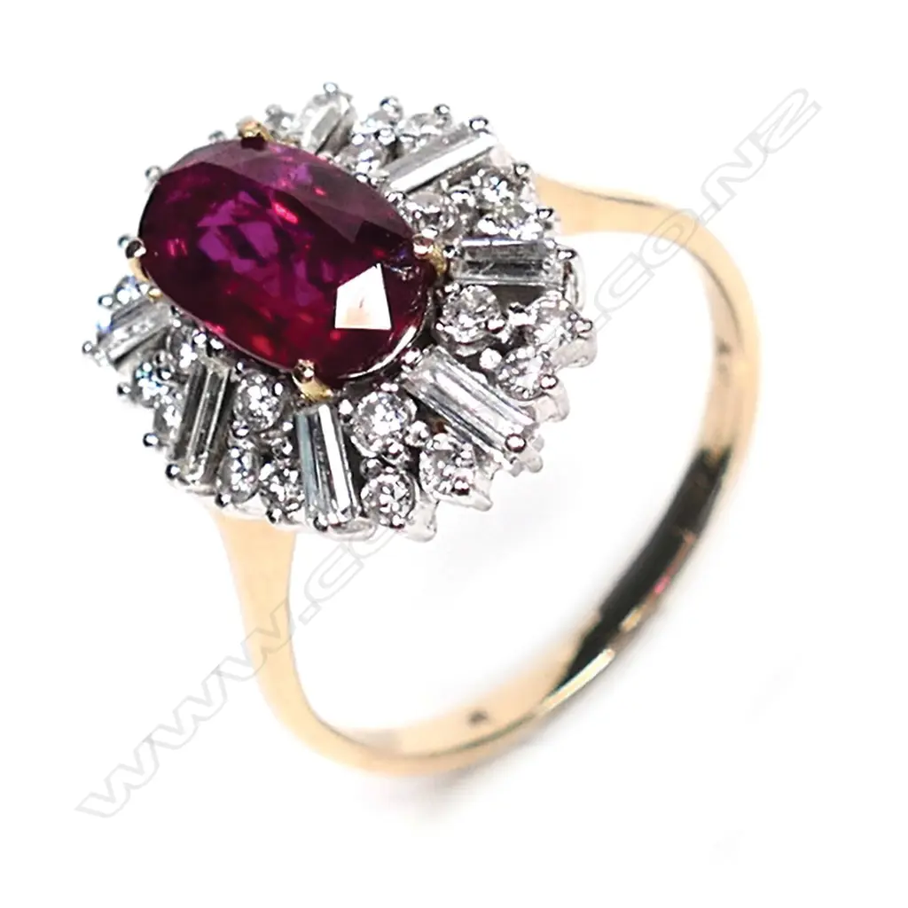 A 14ct rose gold, ruby and diamond ring, Image 1++