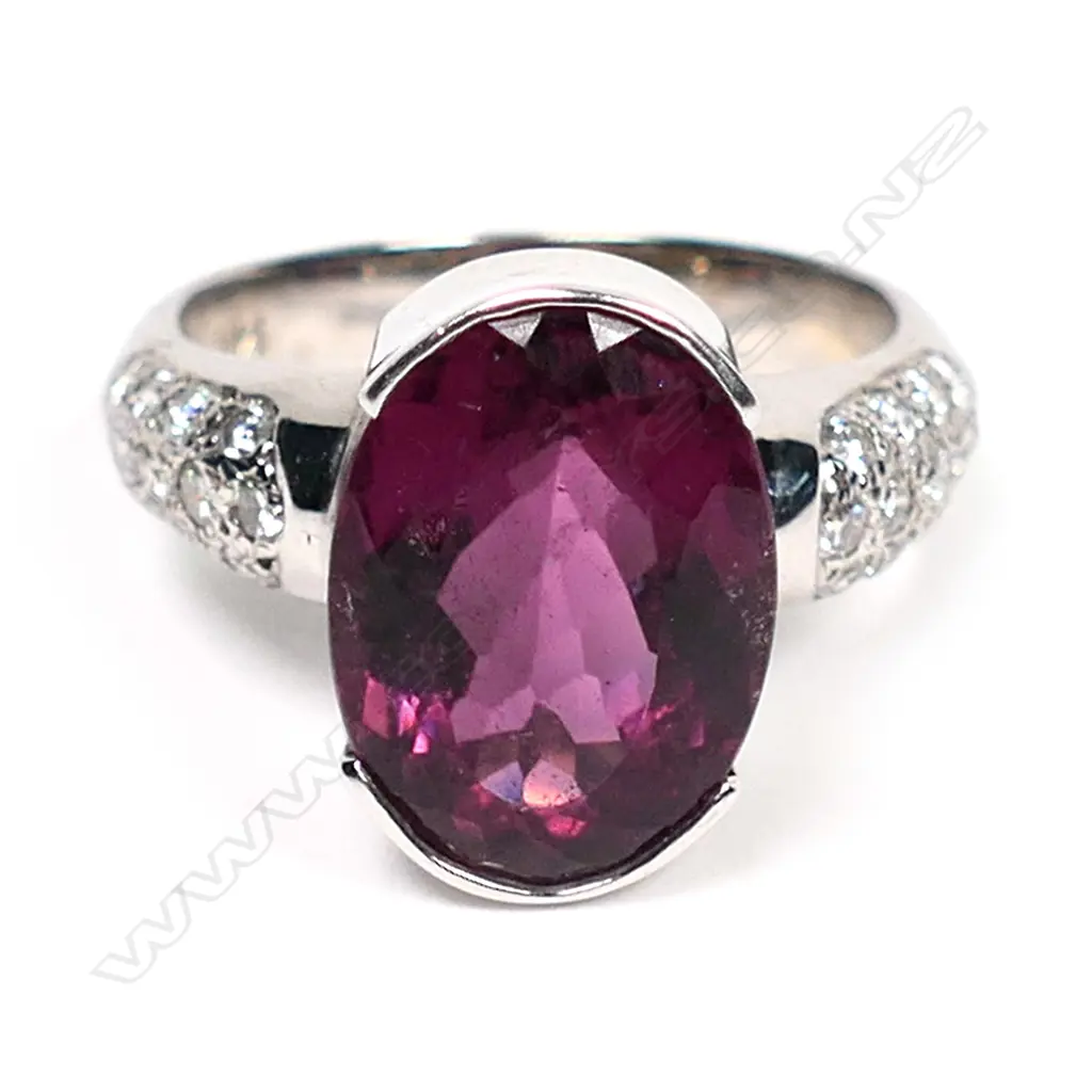 A 14ct white gold, rubelite and diamond ring, Image 1++