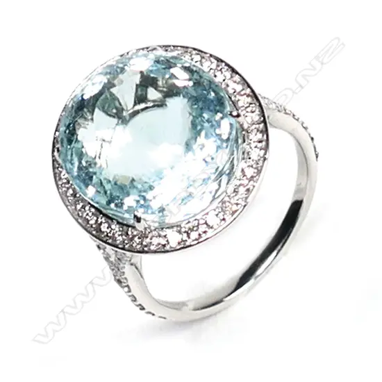 A 14ct white gold, aquamarine and diamond cocktail ring,