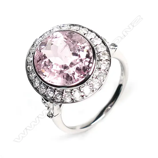 A 14ct white gold, morganite and diamond cocktail ring,
