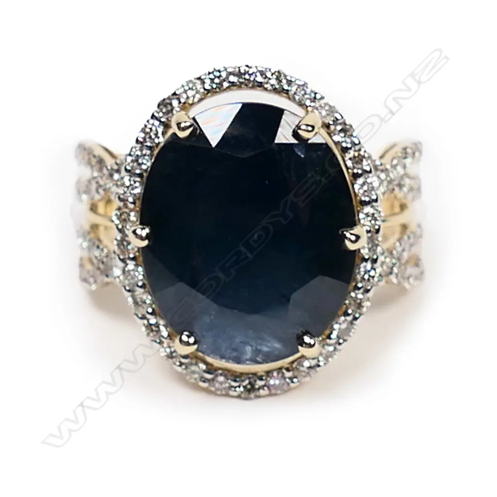 A 14ct gold, sapphire and diamond cocktail ring, Image 1++