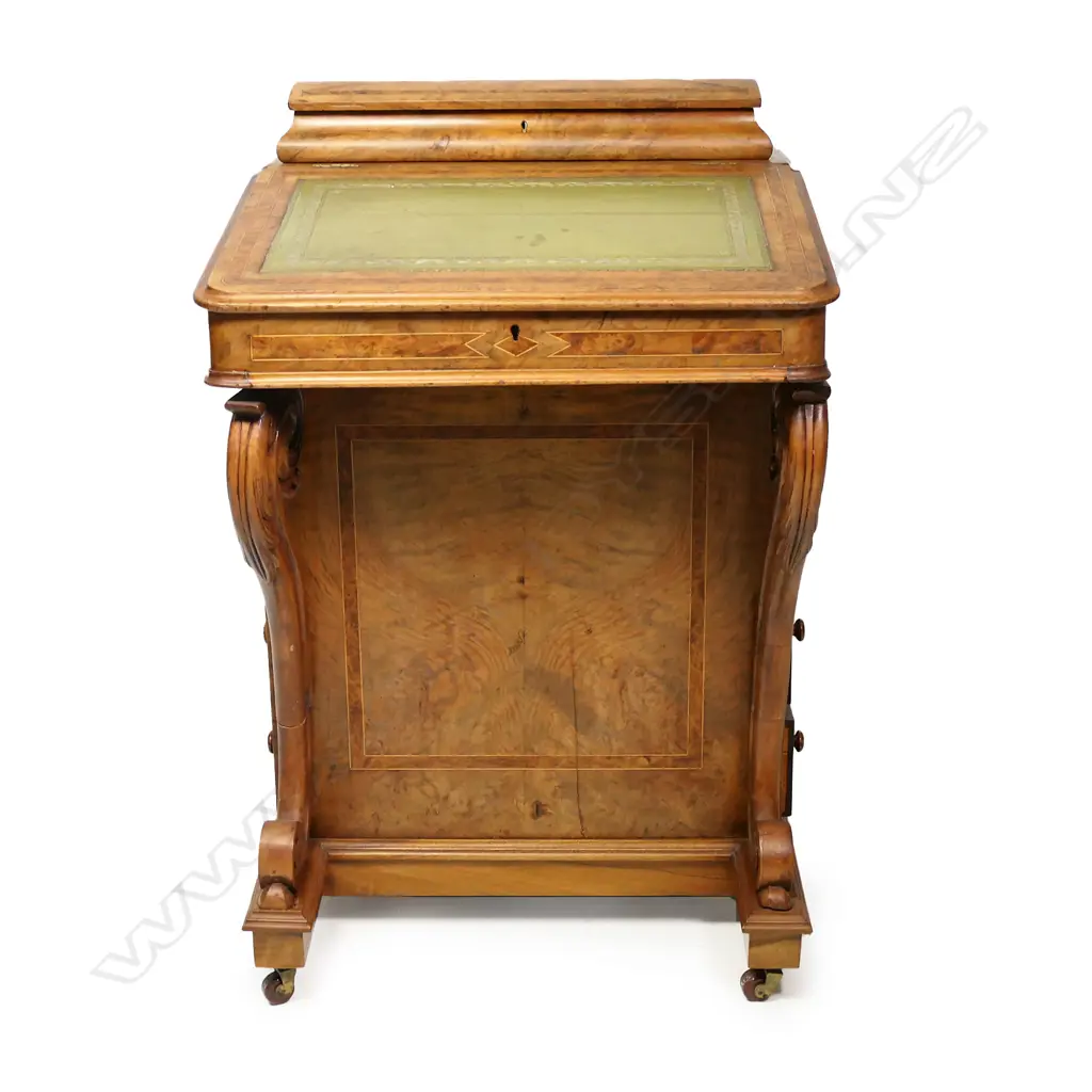 A Victorian figured and burr walnut Davenport desk Image 1++