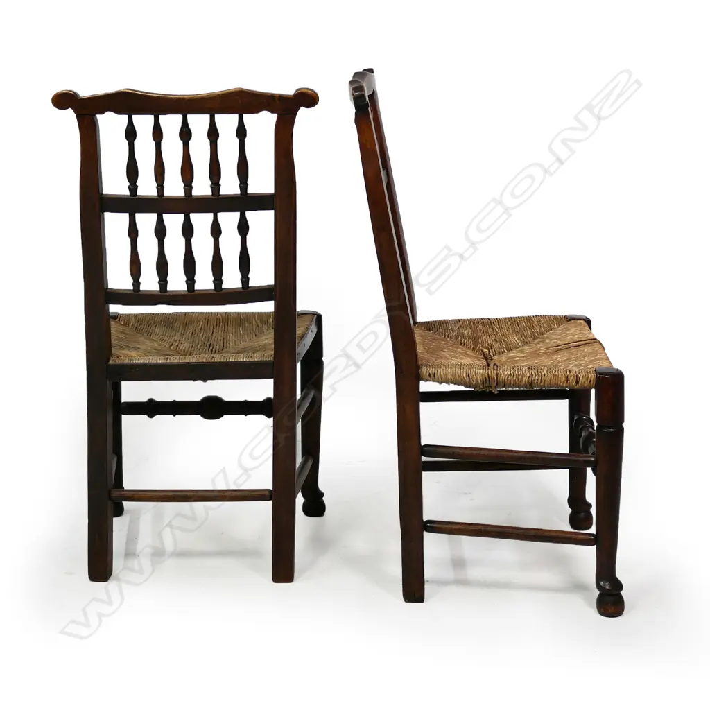 Seven early 19thC, country oak spindle back chairs, Image 1++