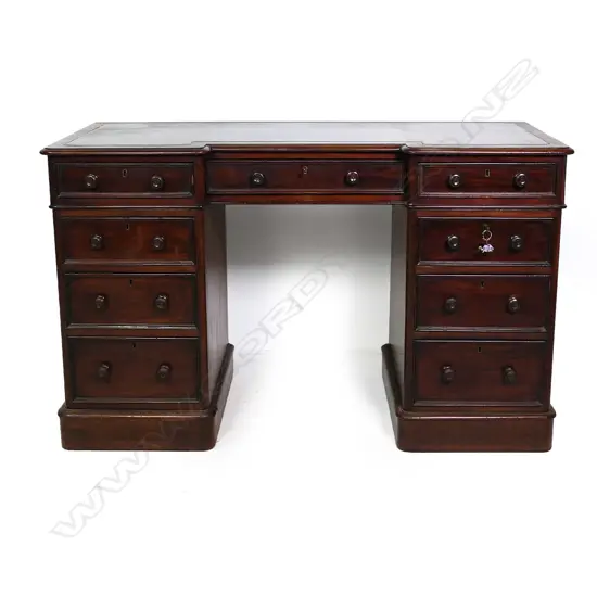 A Victorian mahogany twin pedestal desk,