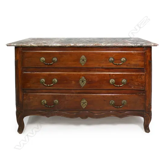 A Louis XV walnut, flat front commode,