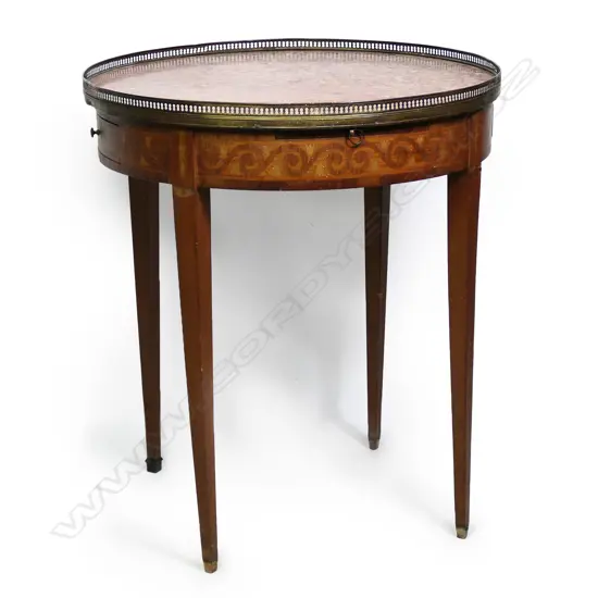 A French marble top, walnut Bouillotte table (gambling table),