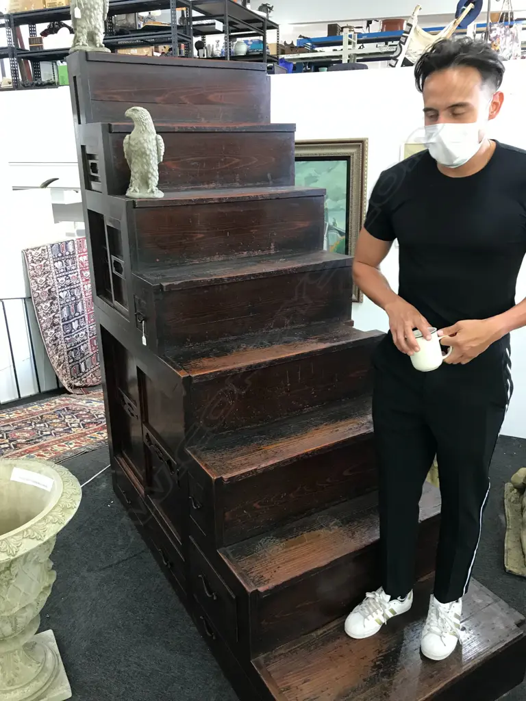 A good original 19thC Japanese Kaidan Tansu step chest Image 1++