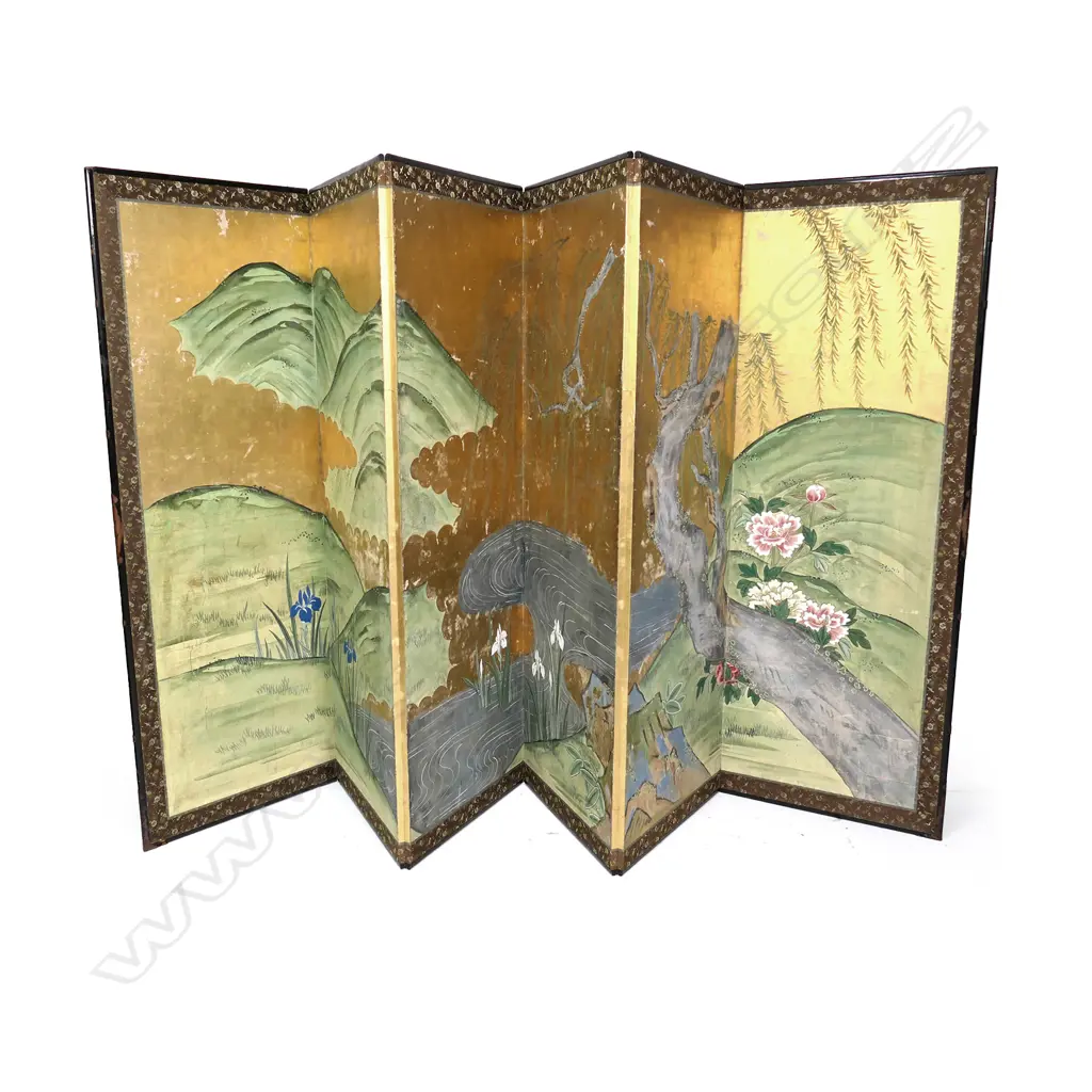 A large Japanese 19thC six panel screen, Image 1++