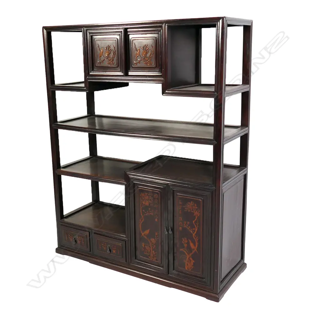 A vintage Chinese rosewood display cabinet, Image 1++