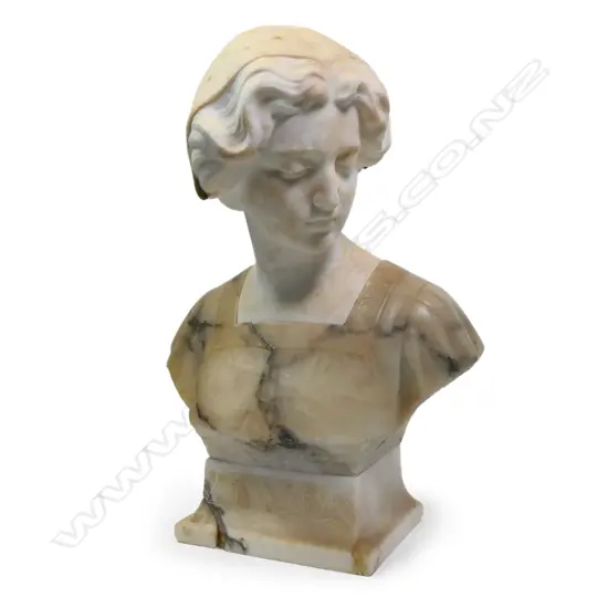 A c.1900 Italian carved marble bust of a young woman