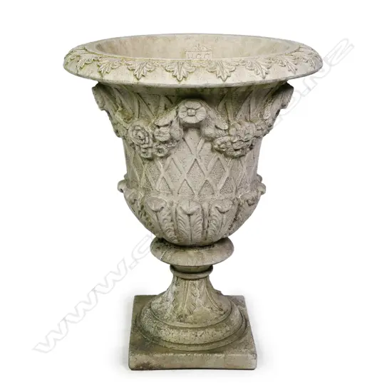 A quality English made cast concrete classical garden urn,
