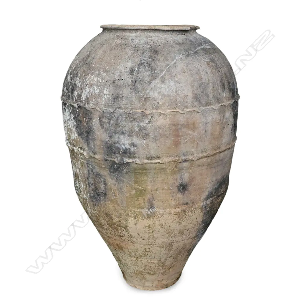 An old European terracotta tall olive oil storage jar Image 1++