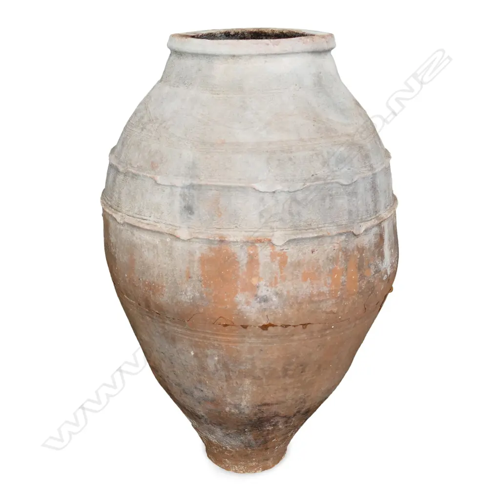 An old European terracotta tall olive oil storage jar Image 1++