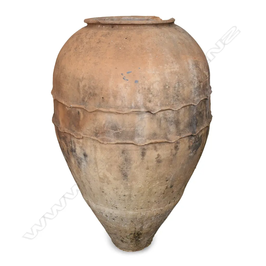 An old European terracotta tall olive oil storage jar Image 1++