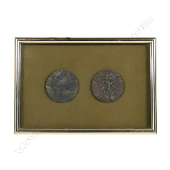 A pair of framed German propaganda medals,