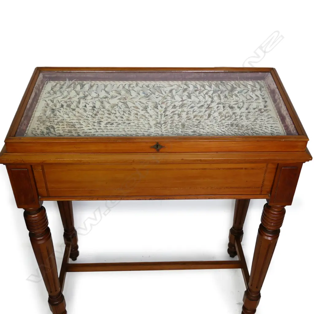 A display vitrine and collection of fishing flys made for the 1889 Dunedin Exhibition by Robert Thomas Smith, Image 1++