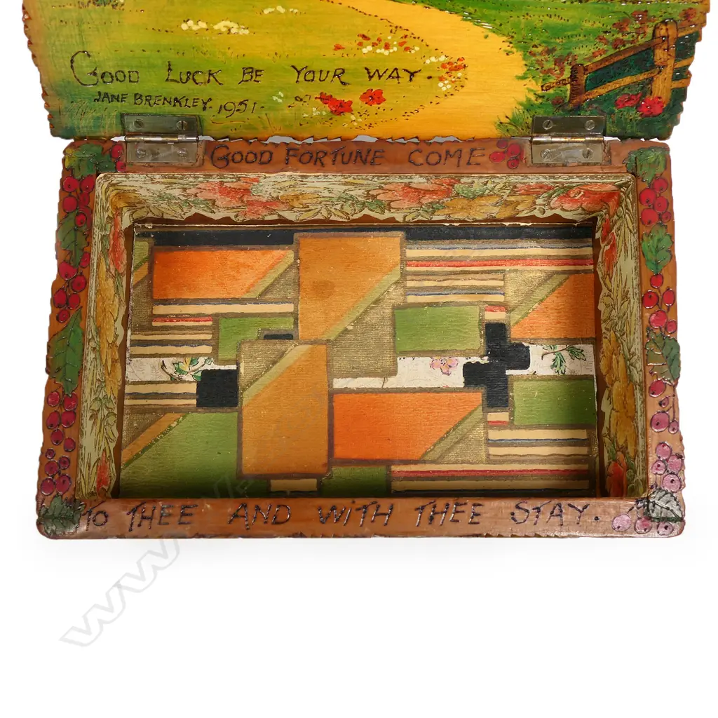 Jane Brenkley carved and painted wooden box Image 1++