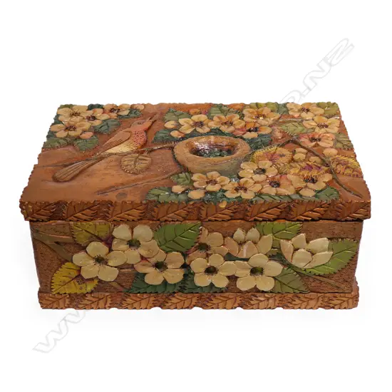 Jane Brenkley carved and painted wooden box