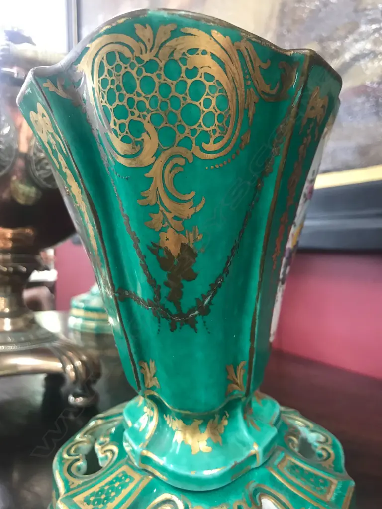 A pair of Louis XVI 18thC Sèvres green-ground ‘Vases Hollandois’, Image 1++