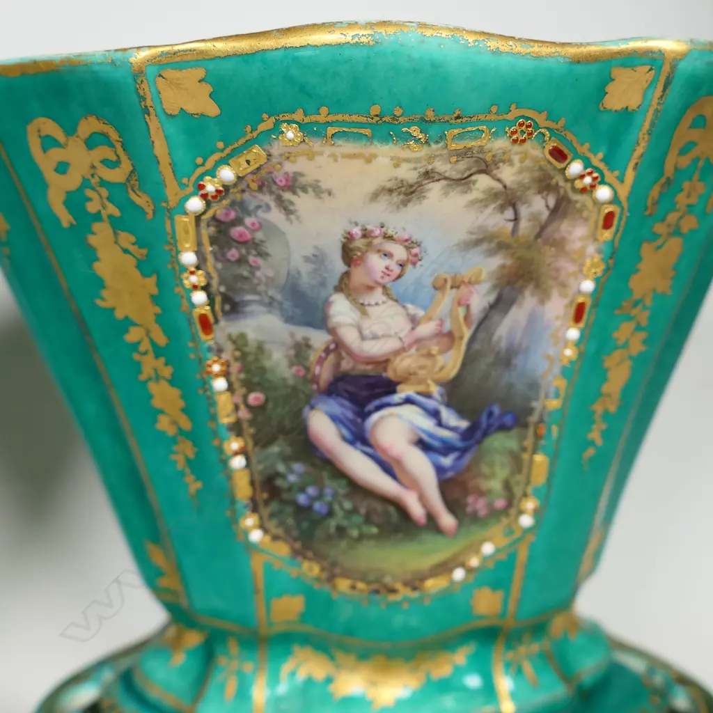 A pair of Louis XVI 18thC Sèvres green-ground ‘Vases Hollandois’, Image 1++