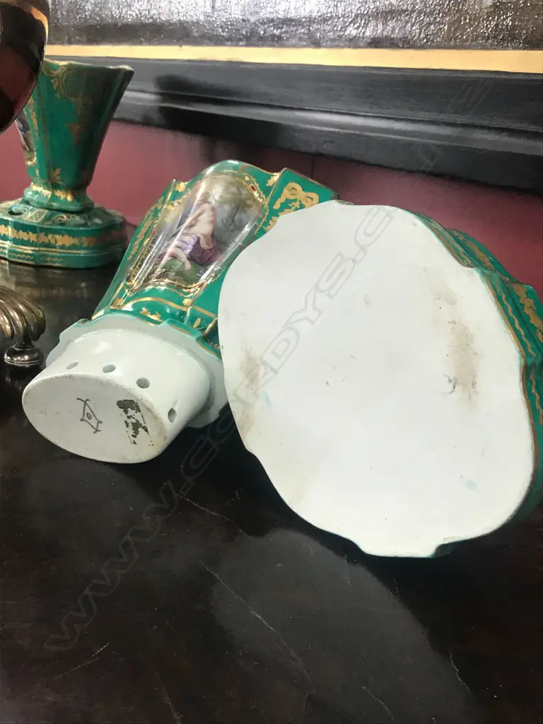 A pair of Louis XVI 18thC Sèvres green-ground ‘Vases Hollandois’, Image 1++