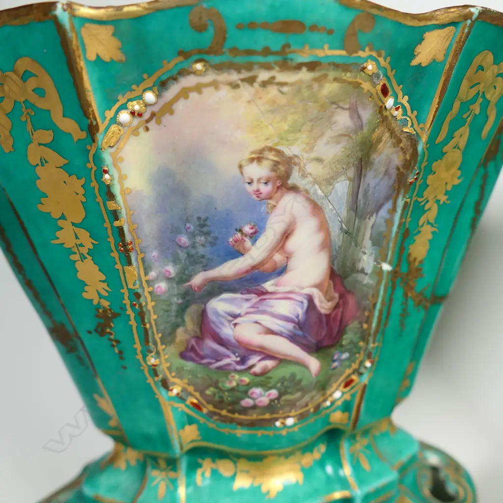 A pair of Louis XVI 18thC Sèvres green-ground ‘Vases Hollandois’, Image 1++