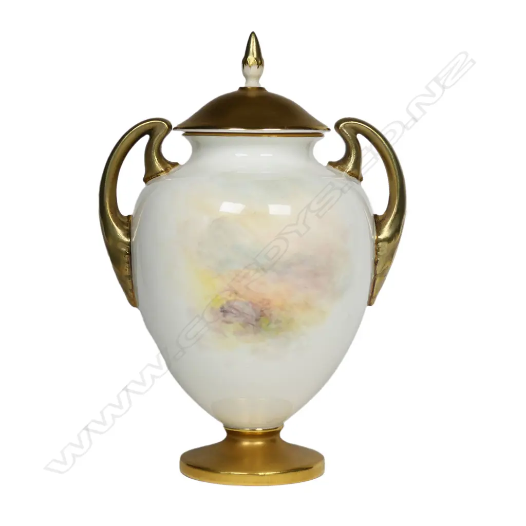 A Royal Worcester lidded urn, painted with Highland cattle by Harry Stinton, Image 1++