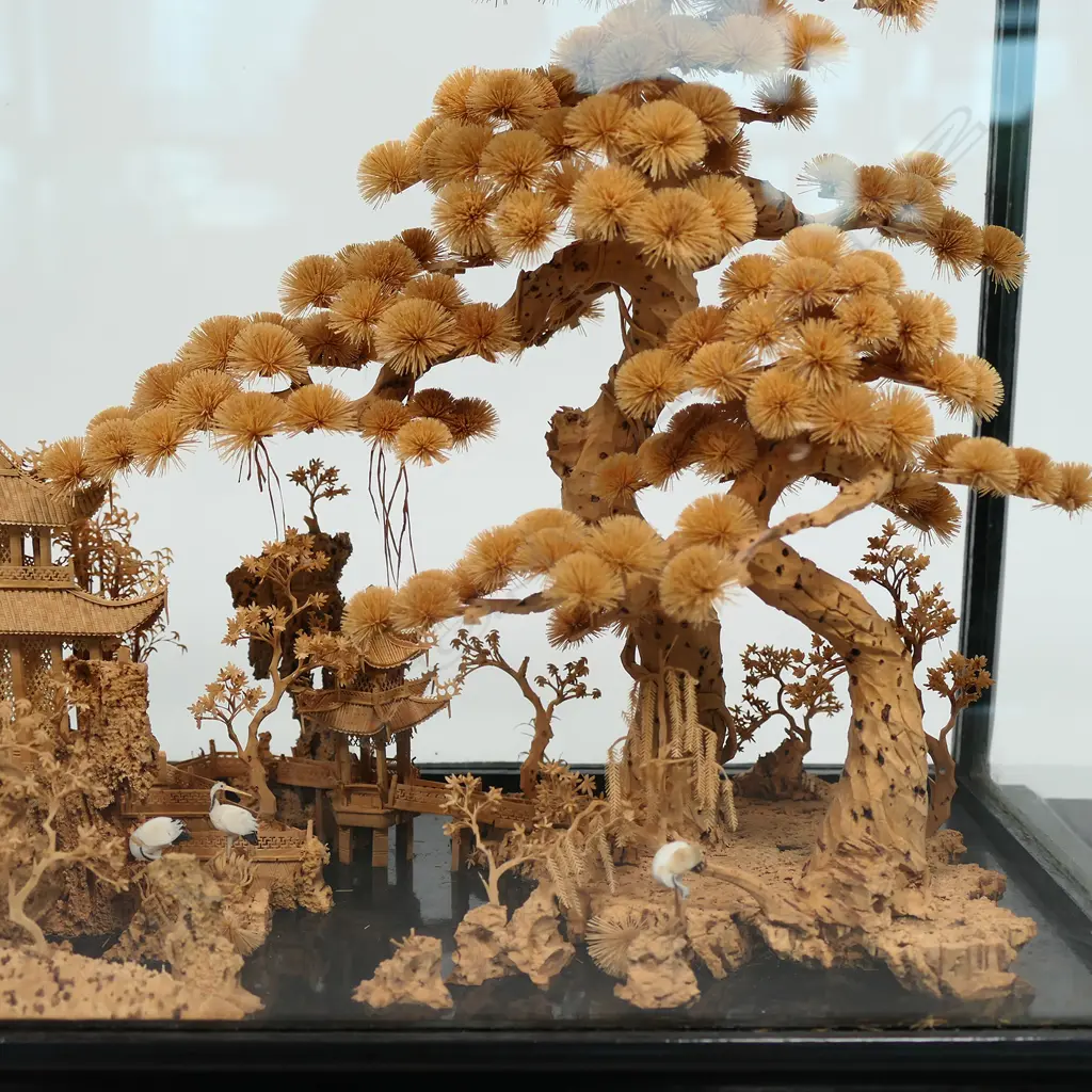 An exceptional very finely carved cork Chinese landscape display Image 1++