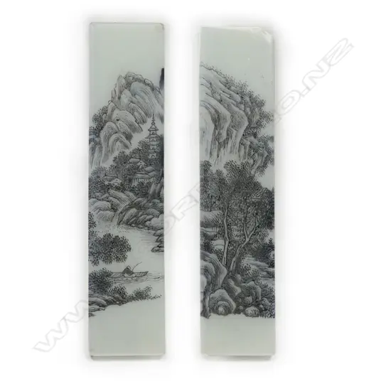 PAIR QING DYNASTY GLASS SCROLL WEIGHTS 150x35mm FAULTS