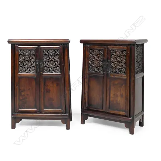 A pair of Chinese hardwood small cabinets