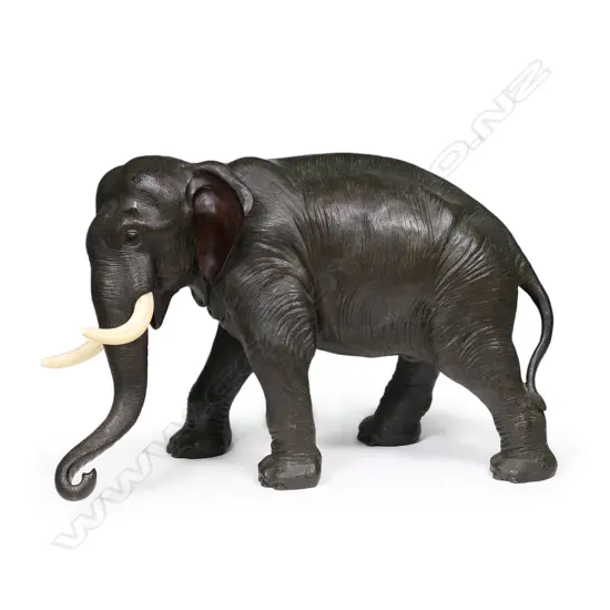 An impressive large Meiji period bronze of a bull elephant,