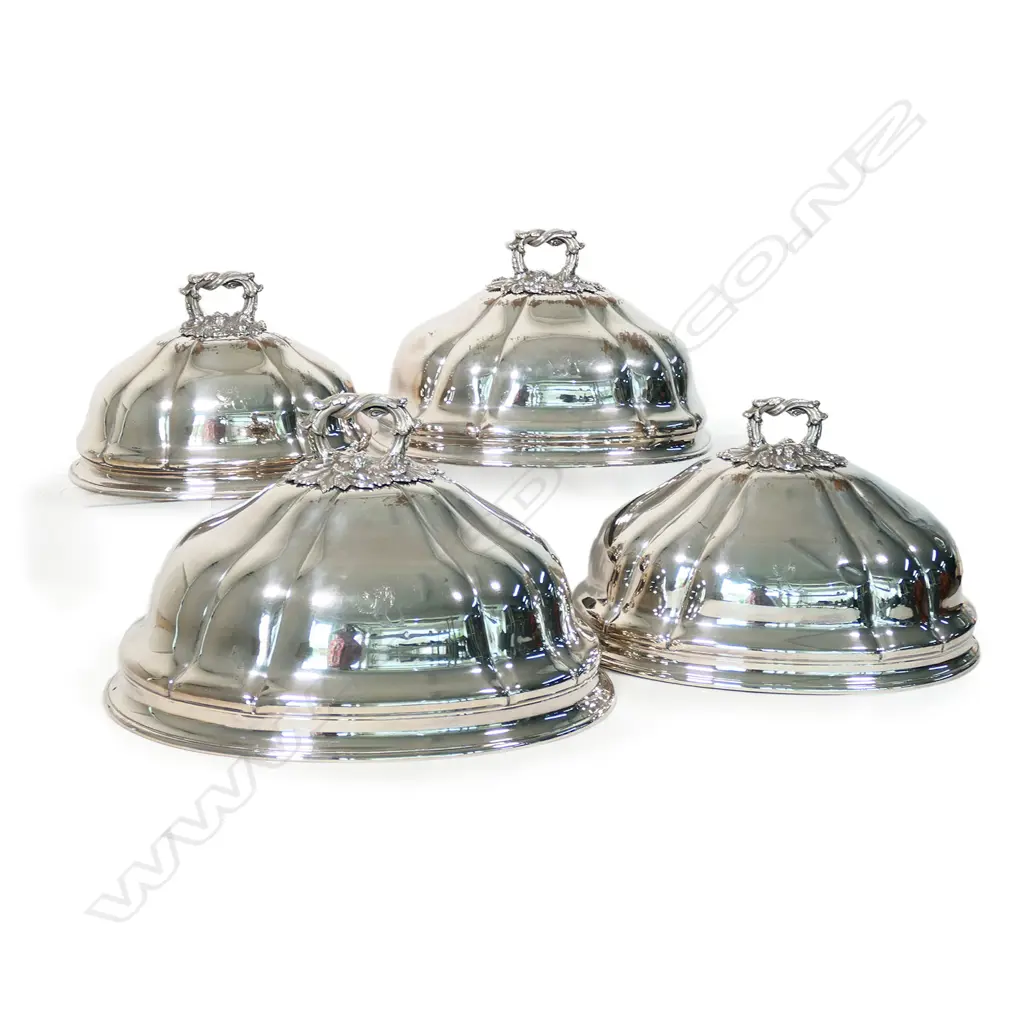 An impressive set of four graduated sized Victorian Sheffield Plate meat covers, Image 1++
