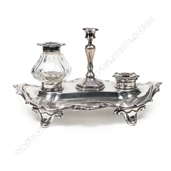 A Victorian silver desk standish, by Henry Wilkinson & Co., Sheffield 1856. 333gm