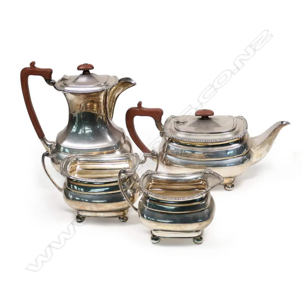 A Georgian Revival four-piece silver tea set, Sheffield 1961. 2155gm. Image 1++