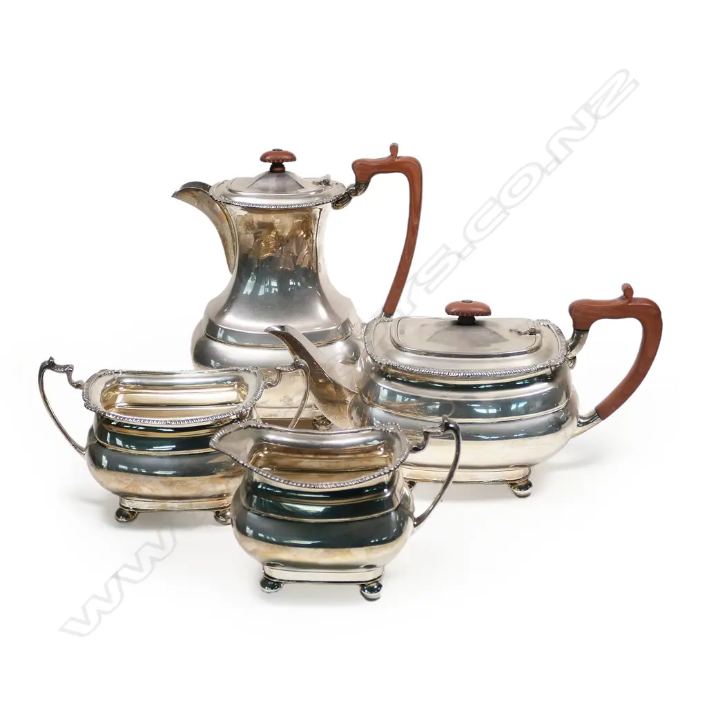 A Georgian Revival four-piece silver tea set, Sheffield 1961. 2155gm. Image 1++