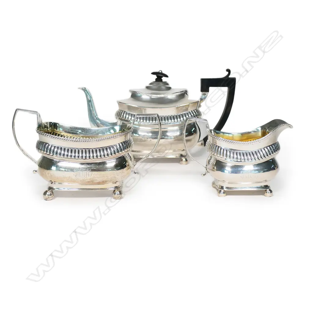 A George III silver three-piece tea set, by Peter and William Bateman, London 1811. . Image 1++