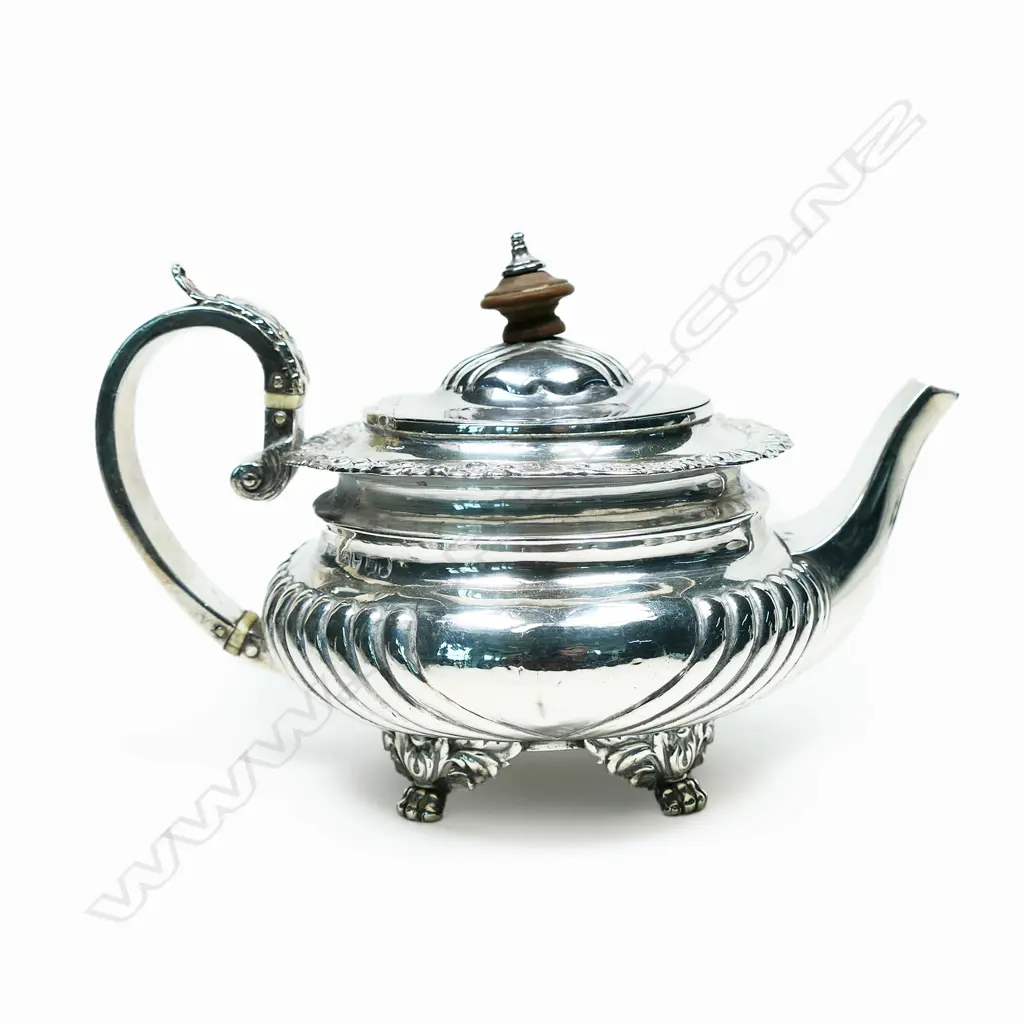 A George IV silver bachelor's teapot, London 1827 by J E Terrey & Co (John Edward Terry). 439gm. Image 1++