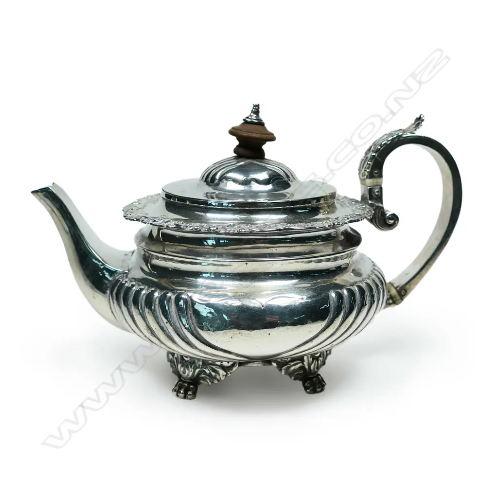 A George IV silver bachelor's teapot, London 1827 by J E Terrey & Co (John Edward Terry). 439gm. Image 1++