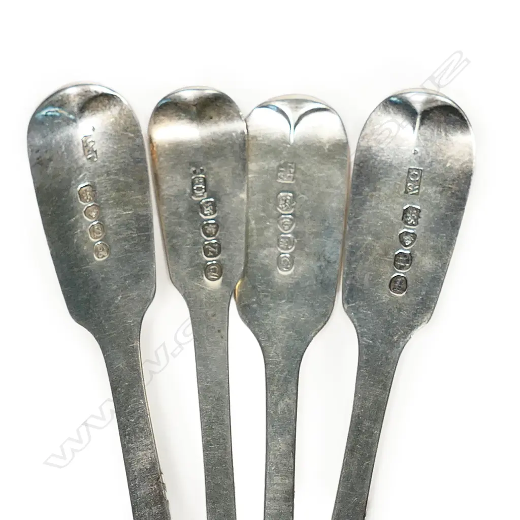 Ten 19thC silver dessert spoons, 430gm. Image 1++