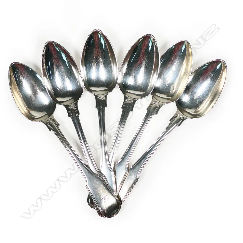 Six George IV silver tablespoons, London 1818 by William Bateman I. 636gm. Image 1++
