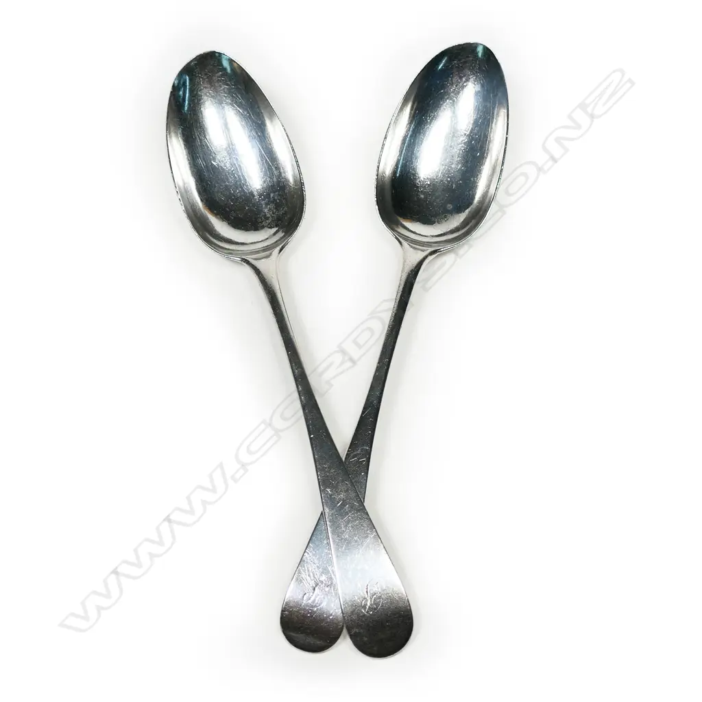 A pair of Geo III Scottish silver tablespoons, by Robert Gray & Sons, Edinburgh 1806. 133gm Image 1++