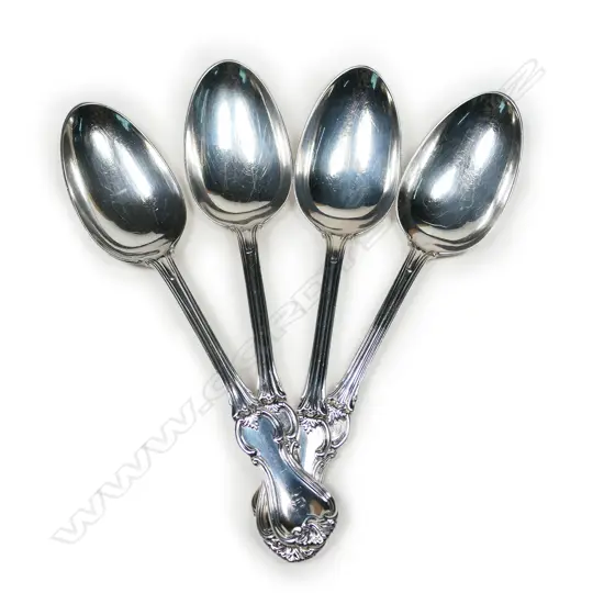 Four Victorian silver dessert spoons, by Francis Higgins, London 1847. 213gm