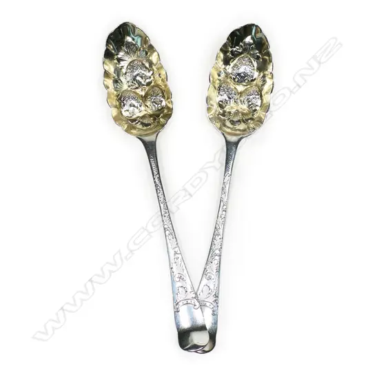 A pair of Geo III silver berry spoons, by William Sumner & Richard Crossley, London 1774. 133gm.