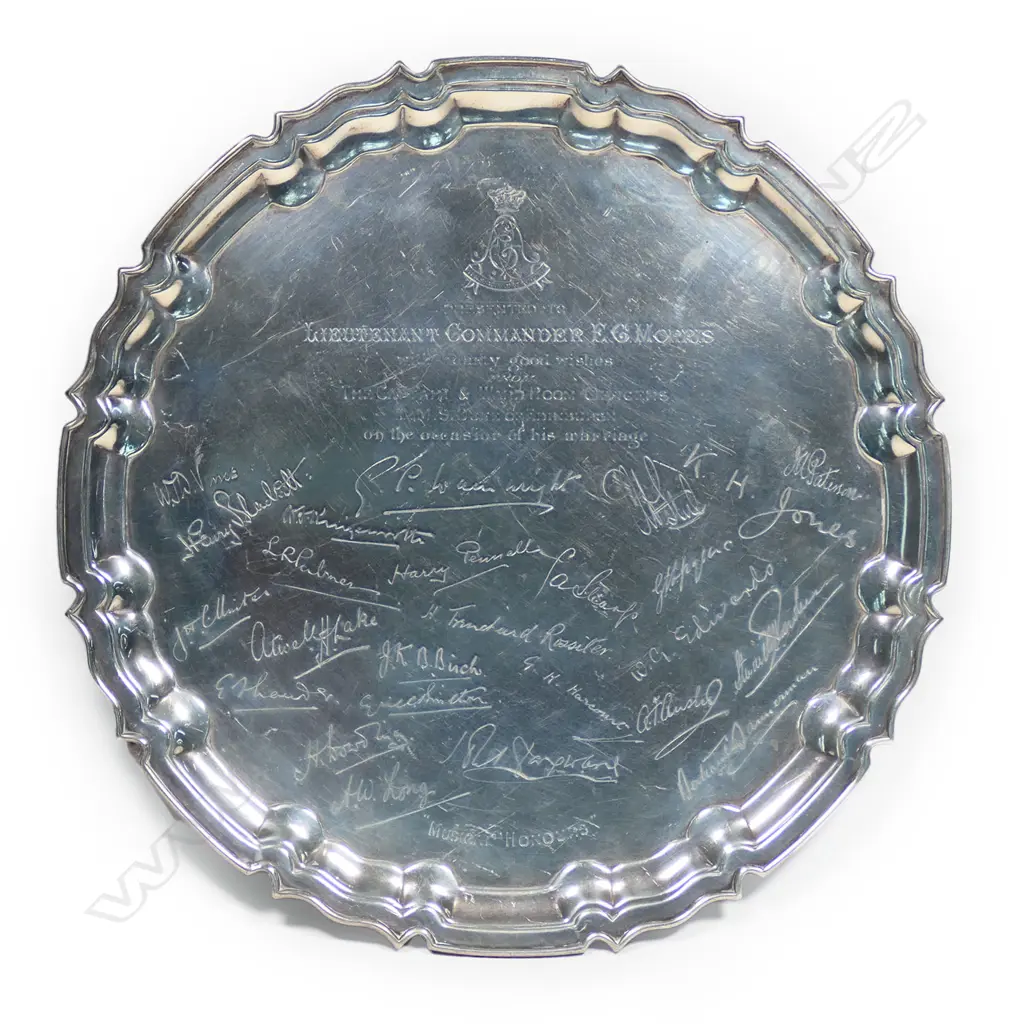 An Edwardian silver salver, Sheffield 1914 by William Hutton & Sons Ltd. Image 1++